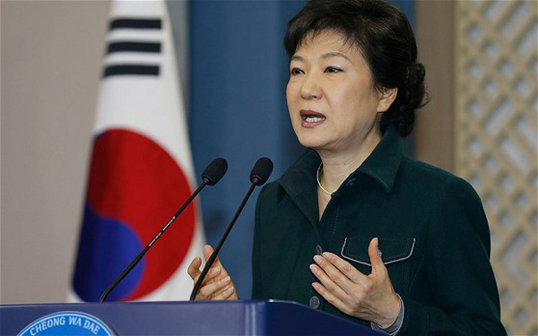 South Korea's President Park Geun-Hye addresses the nation at the presidential Blue House in Seoul on March 4, 2013. Park made a public apology on March 4 for a deadlock in state affairs, a week after she was inaugurated as the country's first woman leader. AFP PHOTO / POOL / Lee Jae-WonLEE JAE-WON/AFP/Getty Images